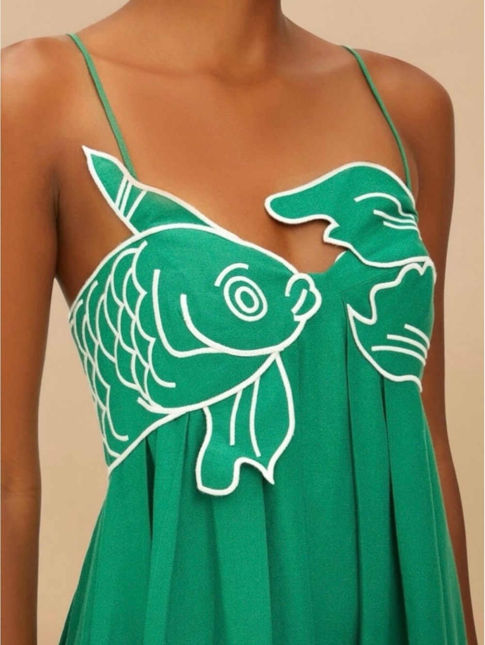 FARM RIO Iconic Linen Blend Green Embroidered Koi Fish Maxi Dress XL NWT - Picture 3 of 6